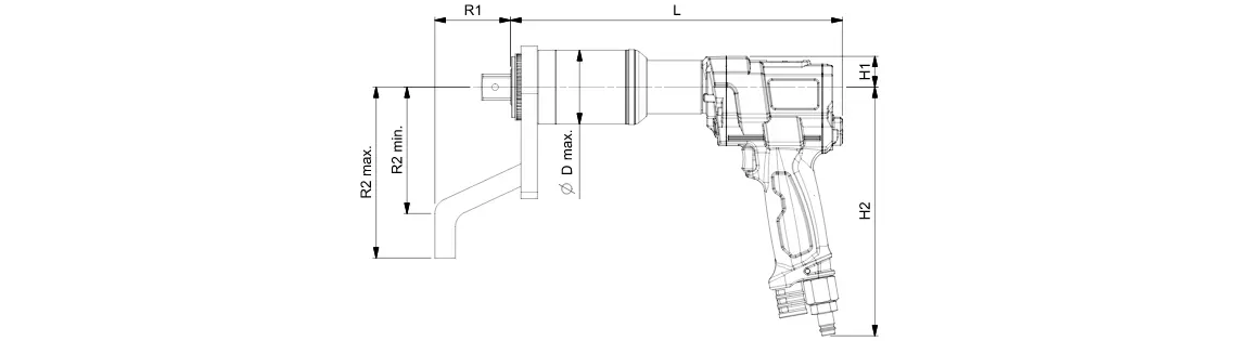 PTS paineilmavääntimen mittakuva