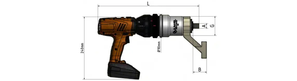 TQS akkuvääntimen mittakuva