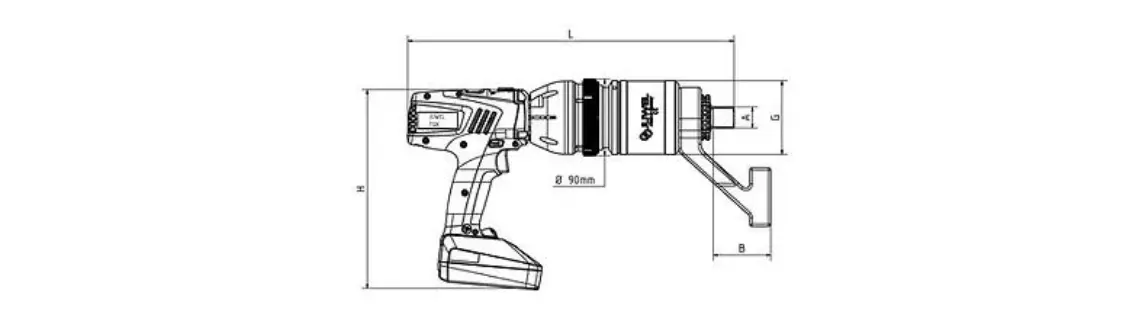 TQX akkuvääntimen mittakuva